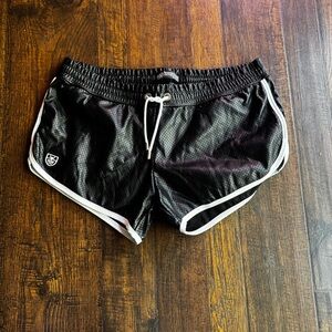 Men's Black Leather Short Shorts with White Trim - TOF Paris - Size XXL